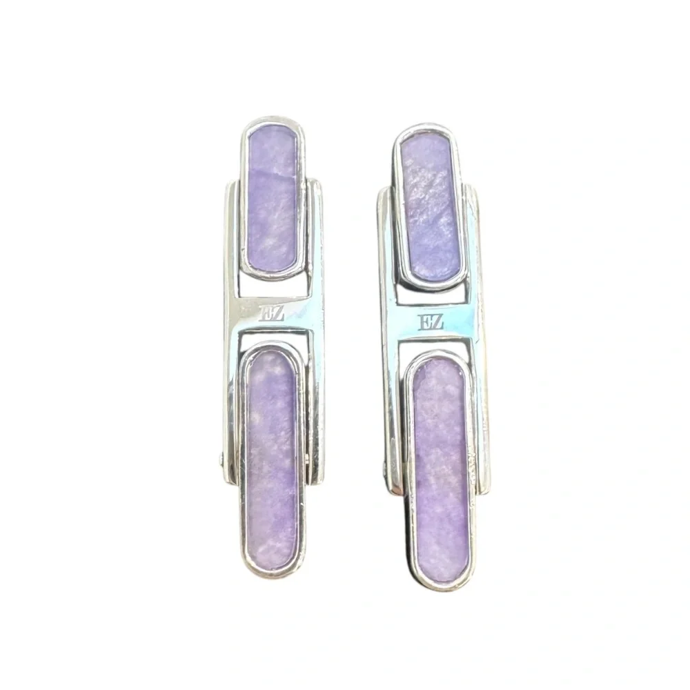 ERMENEGILDO ZEGNA STERLING SILVER & PURPLE CUFFLINKS